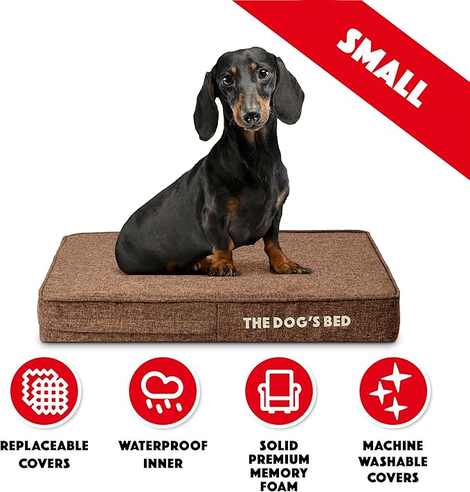 The Dog’s Bed Orthopedic Memory Foam Dog Bed Mattress, Linen Fabric, Brown Linen, S, 4-Inch