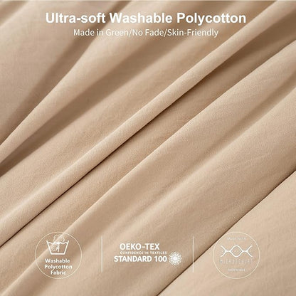 Ultra-Soft Twin/XL Bed Comforter Set, Comfy Washed Polycotton 1 Bedding Down Comforter and 1 Pillowcase Cozy Blanket Quilt Lightweight All Season for Kid Children Teens Girl Boys,Khaki Beige