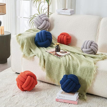 Decorative Throw Knot Pillow Ball for Home Chair Sofa Couch Bed Aesthetic Round Decor Pillows Lambswool Knotted Pillow Cushion (Navy Blue, 8 inches)