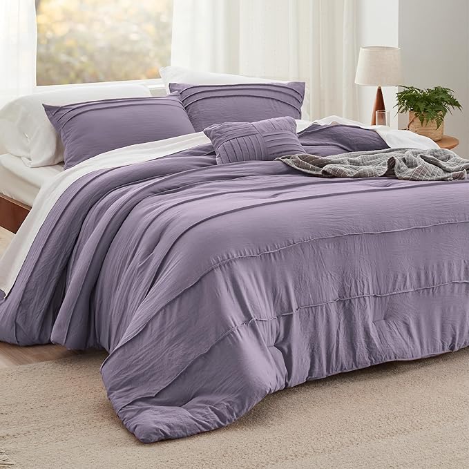 Bedsure Purple King Size Comforter Set - 4 Pieces Pinch Pleat Bed Set, Down Alternative Bedding Sets for All Season, 1 Comforter, 2 Pillowcases, 1 Decorative Pillow