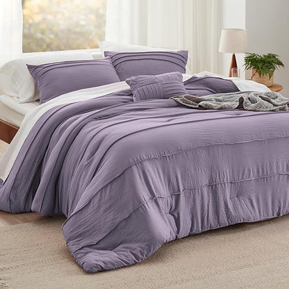 Bedsure Purple King Size Comforter Set - 4 Pieces Pinch Pleat Bed Set, Down Alternative Bedding Sets for All Season, 1 Comforter, 2 Pillowcases, 1 Decorative Pillow