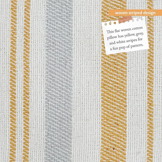 Indigo Ink - Decorative Pillow, Woven Stripe Decorative Pillow, Throw Pillows for Couch or Bed, Boho Home Decor, 14" x 20" (White Denim Collection, Grey/Yellow)