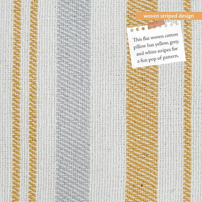 Indigo Ink - Decorative Pillow, Woven Stripe Decorative Pillow, Throw Pillows for Couch or Bed, Boho Home Decor, 14" x 20" (White Denim Collection, Grey/Yellow)