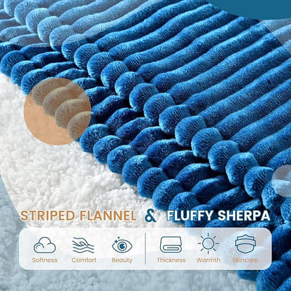 Bearhug Electric Blanket Heated Throw, 50"x60" Ribbed Flannel & Sherpa Fast Heating Blanket, 6 Heating Levels & 4H Auto Off, Over-Heat Protect, ETL, Machine Washable