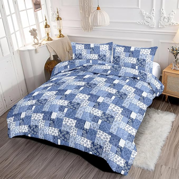 HighBuy Vintage Jacquard Comforter Sets Full Size Dark Blue Geometric Medallion Bedding Sets 3 PC Modern Comforters Fluffy with 2 Pillowcases for Full Bed Chic Fluffy Hotel Comforter Set