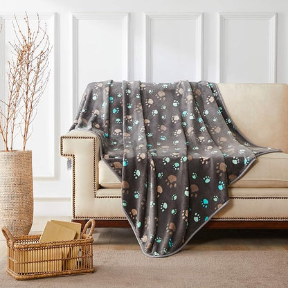 Allisandro 350 GSM Super Soft and Premium Fuzzy Flannel Fleece Pet Dog Blanket, The Cute Print Design Washable Fluffy Blanket for Puppy Cat Kitten Indoor or Outdoor, Grey, 64 x 40 Inches