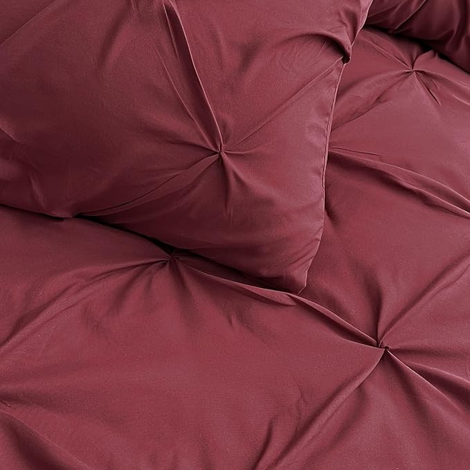 Maple&Stone Burgundy Comforter Set Queen, 7 Pieces Bed in a Bag Queen, Pintuck Bedding Sets with Comforter, Sheets, Pillowcases & Shams - Burgundy