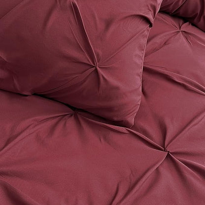 Maple&Stone Burgundy Comforter Set Queen, 7 Pieces Bed in a Bag Queen, Pintuck Bedding Sets with Comforter, Sheets, Pillowcases & Shams - Burgundy