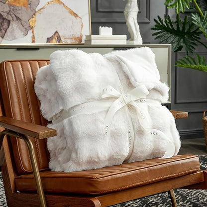 Cozy Bliss Faux Fur Throw Blanket for Bed King Size, Fuzzy Soft Plush Thick Bubble Blanket for Sofa Bedroom Living Room, 108 * 90 Inches Cream White