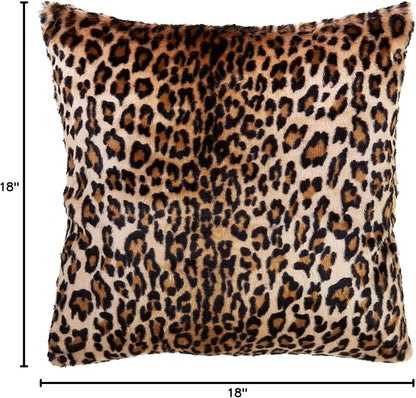 SARO LIFESTYLE Guépard Design Cheetah Print Faux Fur Polyester Pillow with Down Filling, 18", Brown