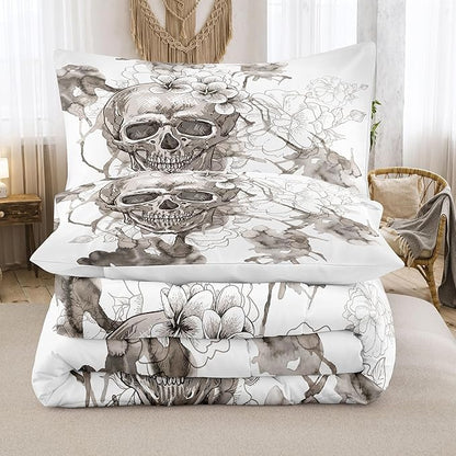 Tailor Shop Skull Comforter Set King Size, Gothic Fog Smoke Skull Skeleton Comforter Sets,Halloween Bedding Set, Grey Bedding Comforters for Young Man Boy Teens, with 1 Comforter 2 Pillowcases…