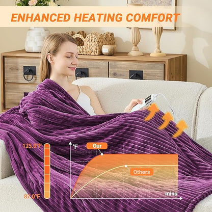 Heated Blanket Electric Queen, Soft Flannel Heating Blanket with 8 Hours Auto Off 10 Fast Heating Levels Machine Washable Sherpa Heated Blanket with Overheating Protection