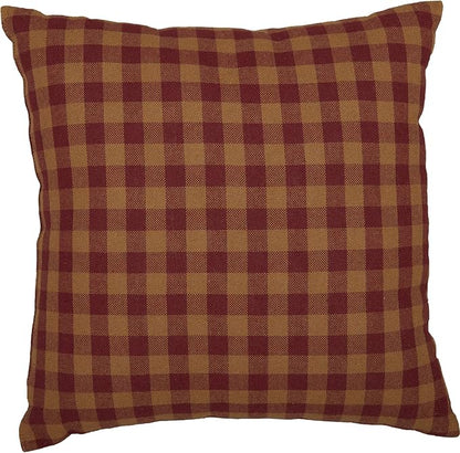 Burgundy Check Primitive 16"x16" Pillow Red Cotton Square Home Decor