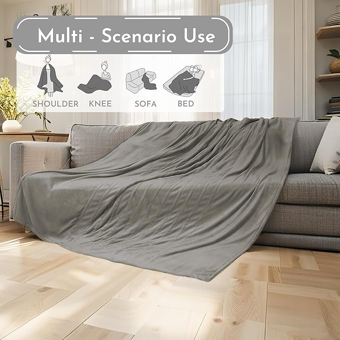 Electric Heated Blanket 90"x100" King Size Microplush Cover Blanket, 4 Heat Settings & 10 Hours Auto Off, Cozy & Warm for All Night, Machine Washable, Light Grey