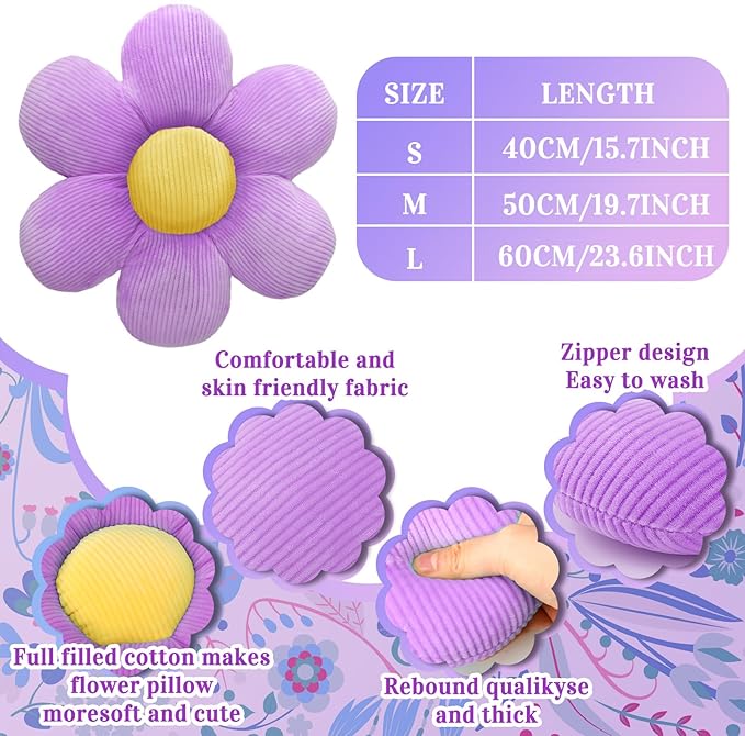Sratte 3 Pcs Flower Pillows Flower Shaped Throw Pillows Cute Daisy Plush Pillow Decorative Floor Pillow Seat Cushion for Bedroom Home Sofa Chair Couch Decor(Colorful,16")