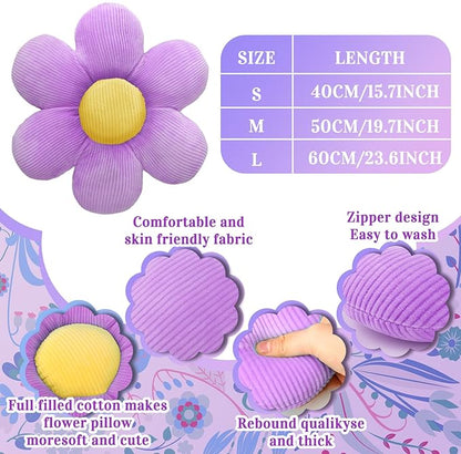 Sratte 3 Pcs Flower Pillows Flower Shaped Throw Pillows Cute Daisy Plush Pillow Decorative Floor Pillow Seat Cushion for Bedroom Home Sofa Chair Couch Decor(Green, Lavender, White,23.62")