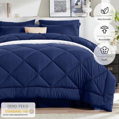 Newspin Twin Comforter Set Blue - Bed in a Bag Twin Size 6 Pieces, All Season Bed Set, Fluffy Comforter Set with Sheets, Sheet Set Quilt Blanket, Pillowcases & Shams & Bed Skirt