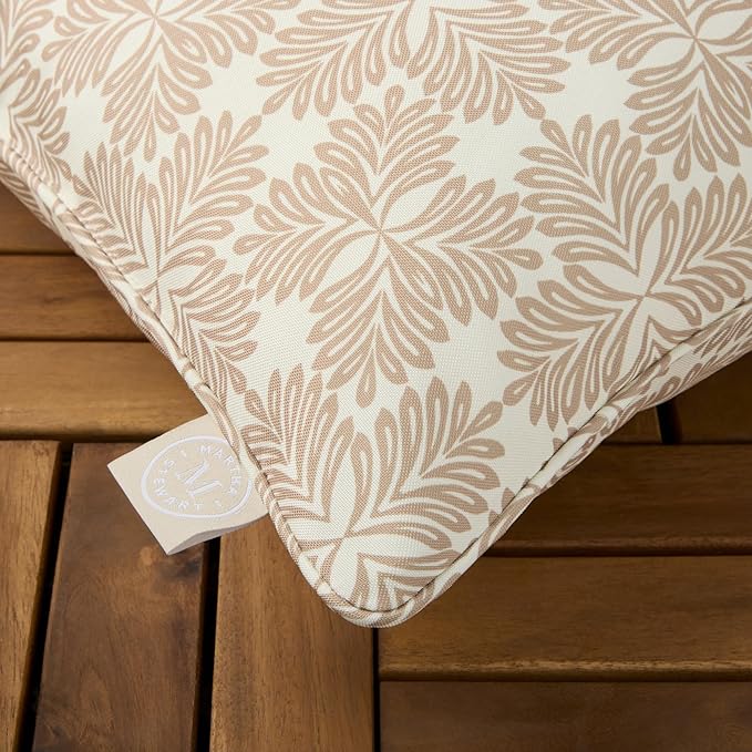 Martha Stewart Tulum Indoor Outdoor Decorative Lumbar Pillow 2-Pack Set, UV Fade Resistant, Water Repellent, Printed Modern Design, Taupe, 11"x18"
