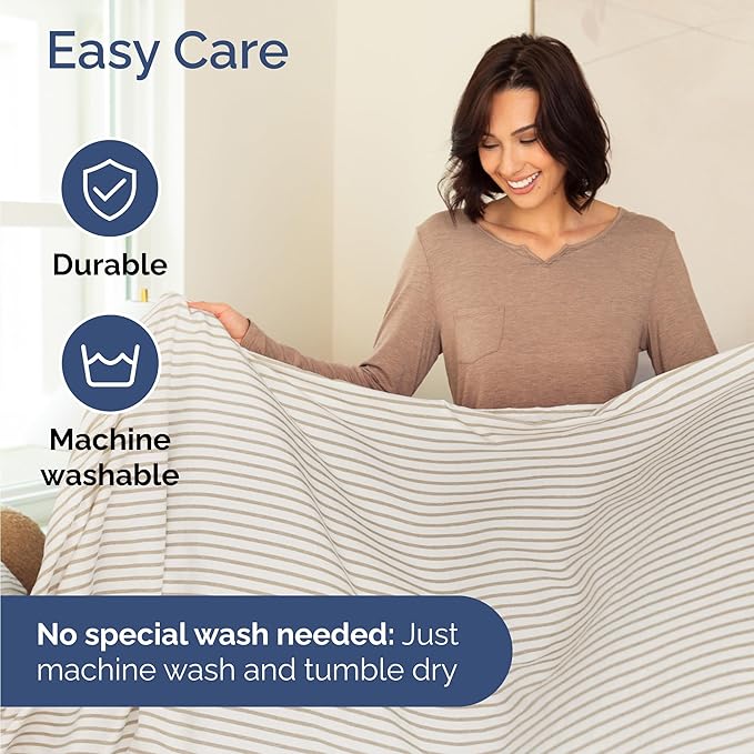 Twin 4 Piece Sheet Set - Comfy Breathable & Cooling - Soft Hotel Luxury Bedding Set with 8-16 Inch Deep Pockets - 1 Flat & 1 Fitted Sheet & 2 Pillowcases - Wrinkle Free & Easy Care - Beige Stripes 2