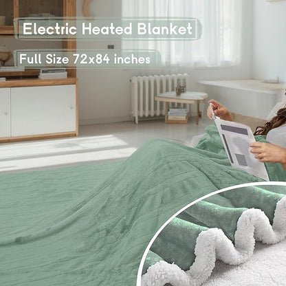 Heated Blanket Electric Blanket Full Size 72''x84'' with 9 Heating Levels, 1-10 Hour Auto Shut Off, Machine Washable, Flannel & Sherpa Soft Warming Blanket for Couch, Bed, Office - Light Green