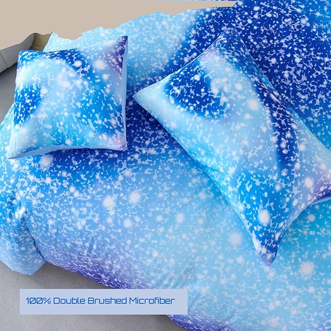 PERFEMET Queen Comforter Set with Sheets 6 Pieces Girls Bedding Set Fluffy Bed in A Bag for Girl Bedroom Colorful Rainbow Glitter Bed Sets for Kids Teens Girls (Blue, Queen)