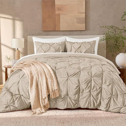 Andency Khaki Oversized King Comforter Set (120x98Inch), 3 Pieces Lightweight Pinch Pleat Cal King Bedding Comforters & Sets, Oversized Pintuck Soft Fluffy Down Alternative Bed Set for All Season