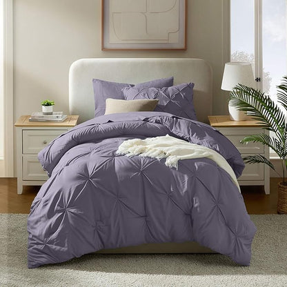 Nestl Twin Comforter Set 5 Piece - Pintuck Twin Bedding Sets Dusty Purple, College Room Essentials for Girls and Boys Bed in a Bag All Season, Comforter Set with Sheets, Pillowcase and Sham