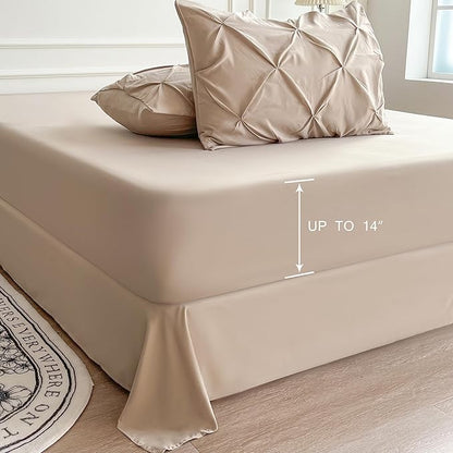 Maple&Stone Beige Comforter Set Queen, 7 Pieces Bed in a Bag Queen, Pintuck Bedding Sets with Comforter, Sheets, Pillowcases & Shams - Beige