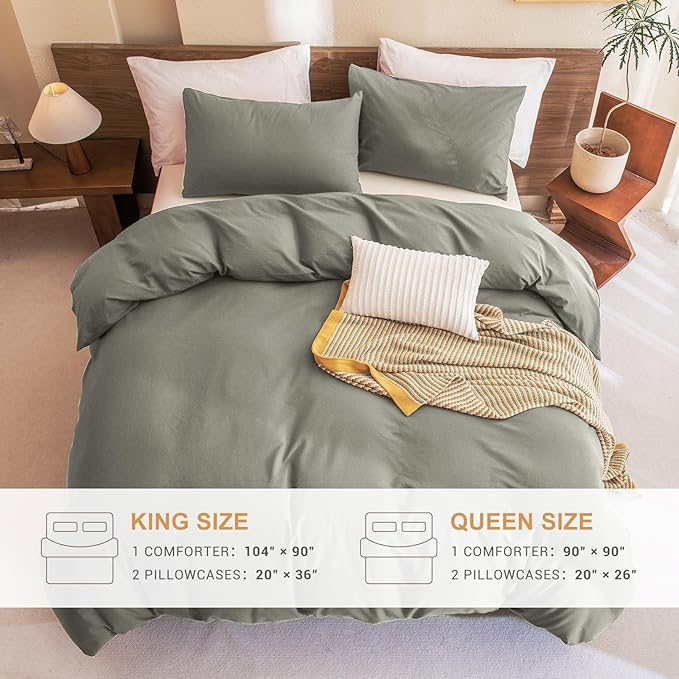 Sanracie Cotton King Comforter Set, Green Comforter 3Pcs Ultra Soft Breathable Bed Comforter Set for All Season