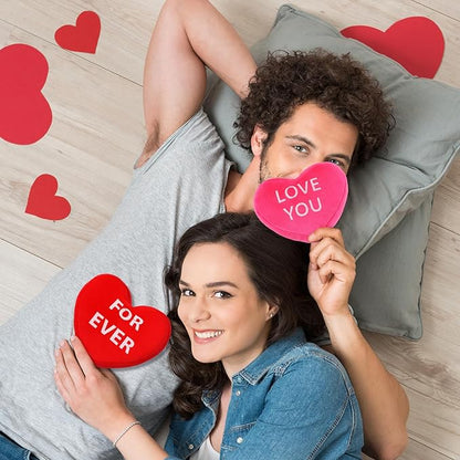 Kathfly 16 Pcs Valentine's Day Conversation Heart Plush Throw Pillows Candy Plush Conversation Hearts Valentines Stuffed Throw Pillow Decoration for Wedding Holiday Party Favors(White, Pink, Red)