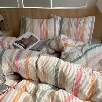 mixinni Pastel Rainbow Stripes Comforter Set King 3 Piece - Striped Bedding Set with Fluffy Comforter & 2 Pillowcases, Lightweight All Seasons, Sweet Boho Aesthetic for Girls Women Teens