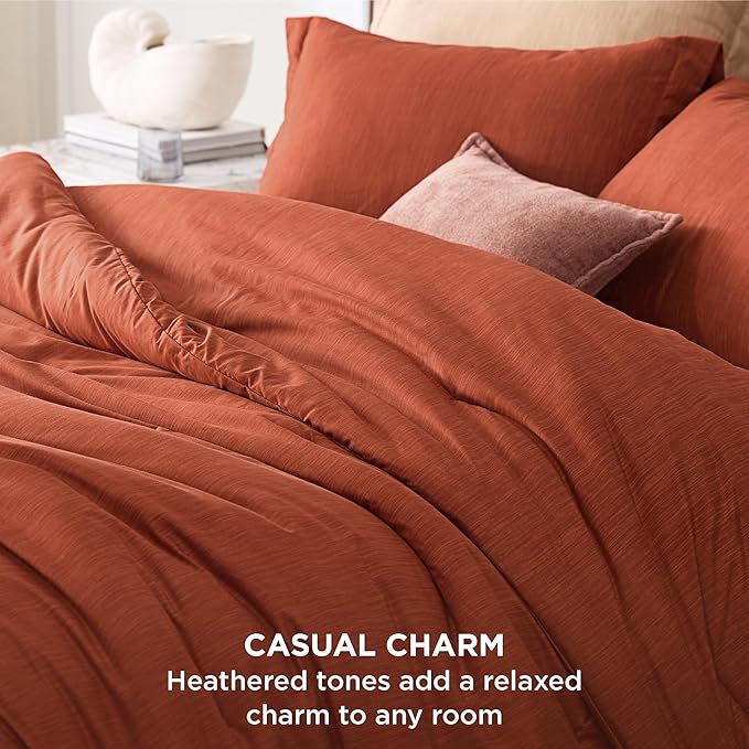 Bedsure King Size Comforter Set - Burnt Orange Soft Bedding for All Seasons, Cationic Dyed Bed Set, 3 Pieces, 1 King Size Comforter (104"x90") and 2 Pillow Shams (20"x36"+2")