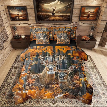 Erosebridal 7 Pieces Camo Deer Comforter Set with Sheets Full Size | Rustic Hunting Deer Bedding Set for Kids Boys Men Adult Country Rural Hunting Animal Bed Sets Rustic Farmhouse Style Bed in A Bag