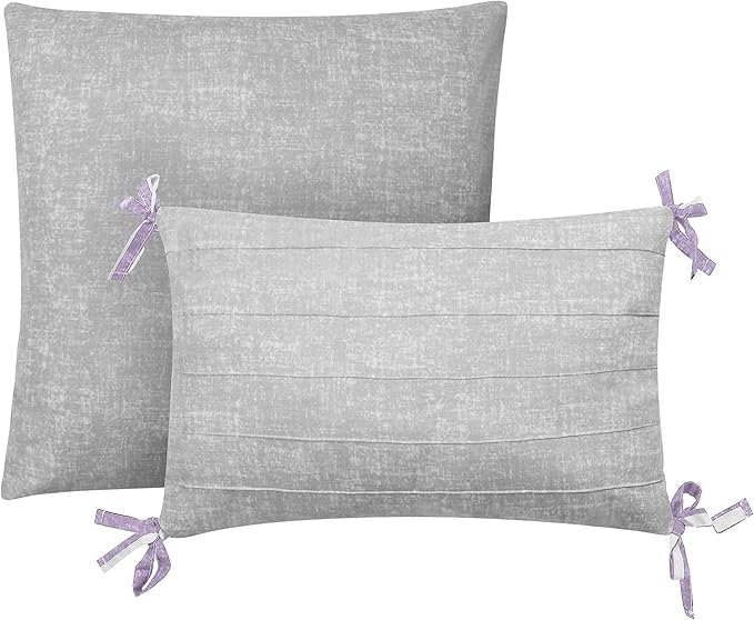 Juicy Couture Cabana Stripe Reversible Bedding Set - King Size - Lavender/White Stripe Print – 6 Piece Set – Includes 1 104" x 90" Comforter, 3 Decorative Pillows, 2 Shams