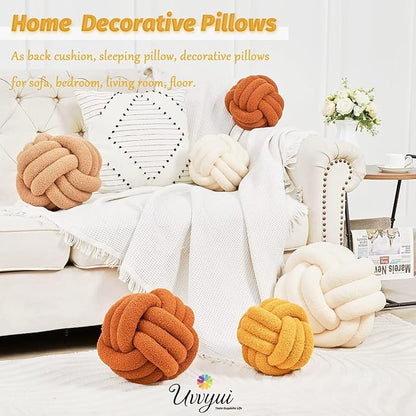 Uvvyui Knot Pillow Ball, Soft Home Decorative Pillows, Round Throw Pillow, Handmade Knotted Plush Pillow, Round Boucle Pillow Cushion (8.6 Inches Dark Yellow)
