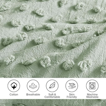 Comfort Spaces Queen Comforter Set Jacquard Pom-Pom Tufts Boho Comforter for Queen Size Bed, Microfiber Reverse, All Season & Lofty Queen Bedding Set & Sham, Phillips, Full/Queen, Sage Green 3 Piece