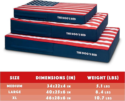 The Dog’s Bed Orthopedic Memory Foam Dog Bed Mattress, Oxford Fabric, Blue & Red Trim USA Center Flag, M, 4-Inch