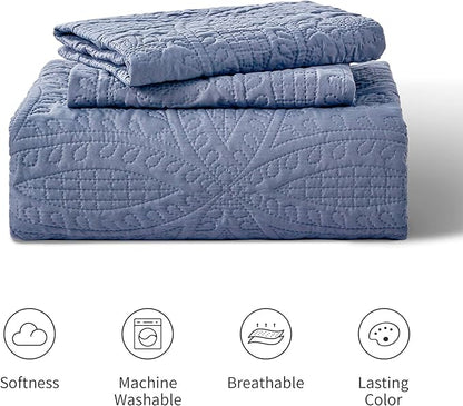 Love's cabin King Size Quilt Set Blue Bedspreads - Soft Bed Summer Lightweight Bedspread Comforter - Modern Style Coin Pattern Coverlet for All Season - 3 Pieces (1 Quilt, 2 Pillow Shams)