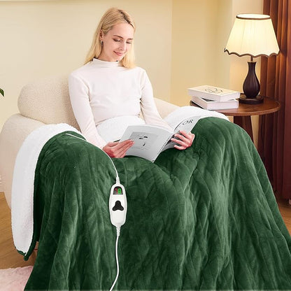greenoak Heated Blanket Electric Full 72"X84", Heating Blankets with 10 Heat Levels 8 Hours Auto-Off, Soft Flannel Sherpa Fluffy House Warming Gifts for Grandma Seniors Momt, Jade Green