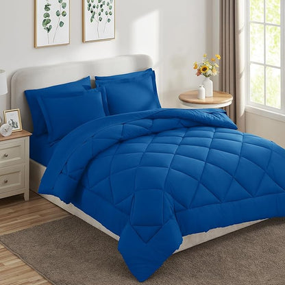 CozyLux Queen Comforter Set Classic Blue - Bed in a Bag Queen Size 7 Pieces, Luxury Soft Bed Set for All Seasons, Bedding Set with Down Alternative Comforter, Sheets, Pillowcases & Shams