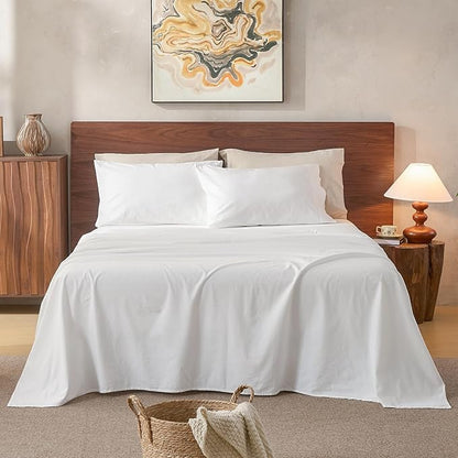 100% Linen Sheets Queen Size,Breathable & Durable 4-Piece Bed Flax Sheet Set,Soft All-Season Bedding for Hot Sleepers 16" Deep Pocket Oeko-TEX Certified,（Queen, White）