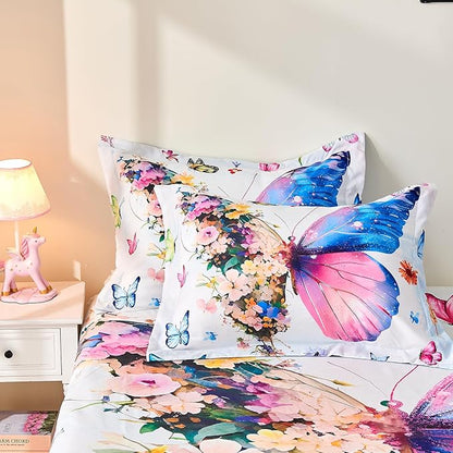 7 Piece Butterfly Comforter Set Twin Size 3D Colorful Floral Butterflies Bedding Set for Kids Girls Women for Birthday