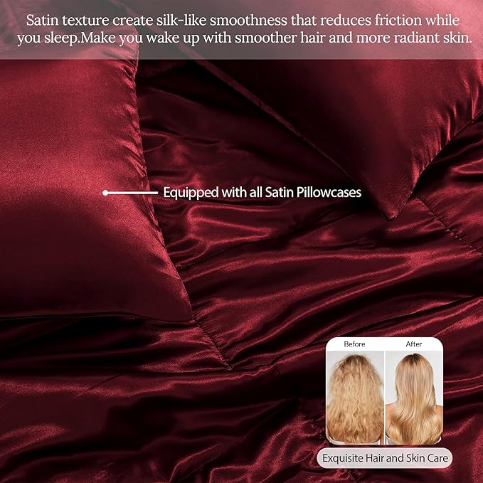 Whale Flotilla 2-Piece Reversible Silky Soft Twin Size Comforter Bedding Set, Luxurious Satin Comforters with Satin Pillowcase, Lightweight Duvet for All Seasons, Red
