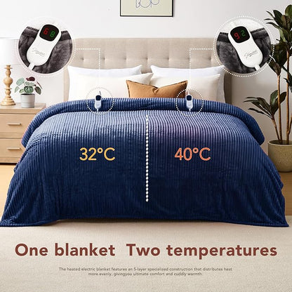 Homemate Electric Blanket Queen Size - 84"x90" Heated Blanket Queen Size 1/2/4/6/8 Hours Auto-Off 10 Heat Levels Over-Heat Protection Soft Flannel Sherpa ETL Certification