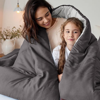 Exclusivo Mezcla Lightweight Reversible Full Queen Size Comforter Set, Down Alternative Comforter with 2 Pillow Sham, Full Queen Size Bedding Set for All Seasons, Grey
