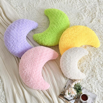 Moon Pillow, Moon Shaped Pillow with Soft Faux Fur for Couch Bed Sofa, Cute Half Moon Pillows with Room Decor for Bedroom Living Room (14.9 Inches, Green)