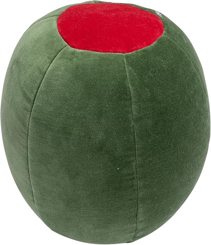 Creative Co-Op Cotton Velvet Olive Shaped Pillow, Green and Red