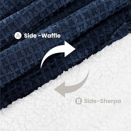Heated Blanket Electric Throw Waffle, 50x60 Inches Sherpa Fleece Fast Heating Blanket 6 Heating Levels & 4 Hours Auto Off ETL Certification, Navy Throw