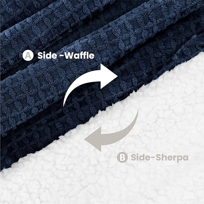 Heated Blanket Electric Blanket Full Waffle,72x84 Inches Sherpa Fleece Fast Heating Blanket 6 Heating Levels & 10 Hours Auto Off ETL Certification, Navy Full