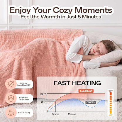 Heated Blanket Electric Throw, 50" x 60" Heated Blanket with 8 Heat Levels & 8 Hours Auto Off, Fast Heating Blankets Machine Washable with ETL Certification, Pink